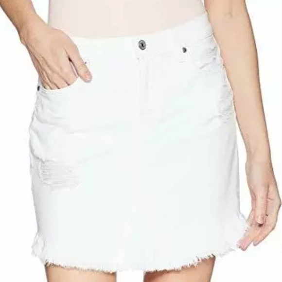 White denim skirt frayed hem Clearance